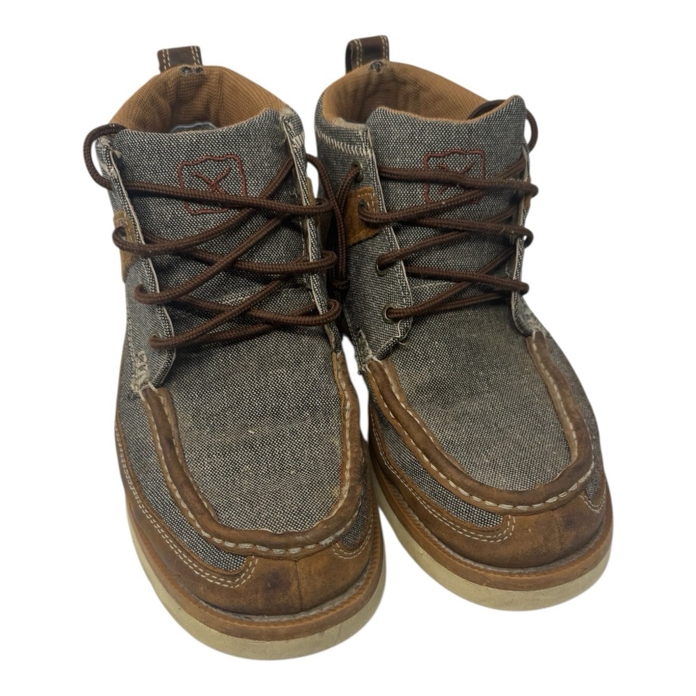 Twisted X🔥Western Wedge 🤑Sole Chukka Boots Brown Gray Canvas Cowboy Leather 9 - Picture 4 of 10